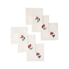Floral Medley Embroidered Cocktail Linen Napkins - Set of 6