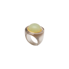 Deep Grey Resin Dome Ring - Aquamarine Quartz