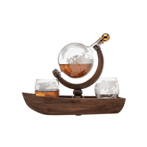Globe Decanter Boat Set with 2 World Whisky Glasses