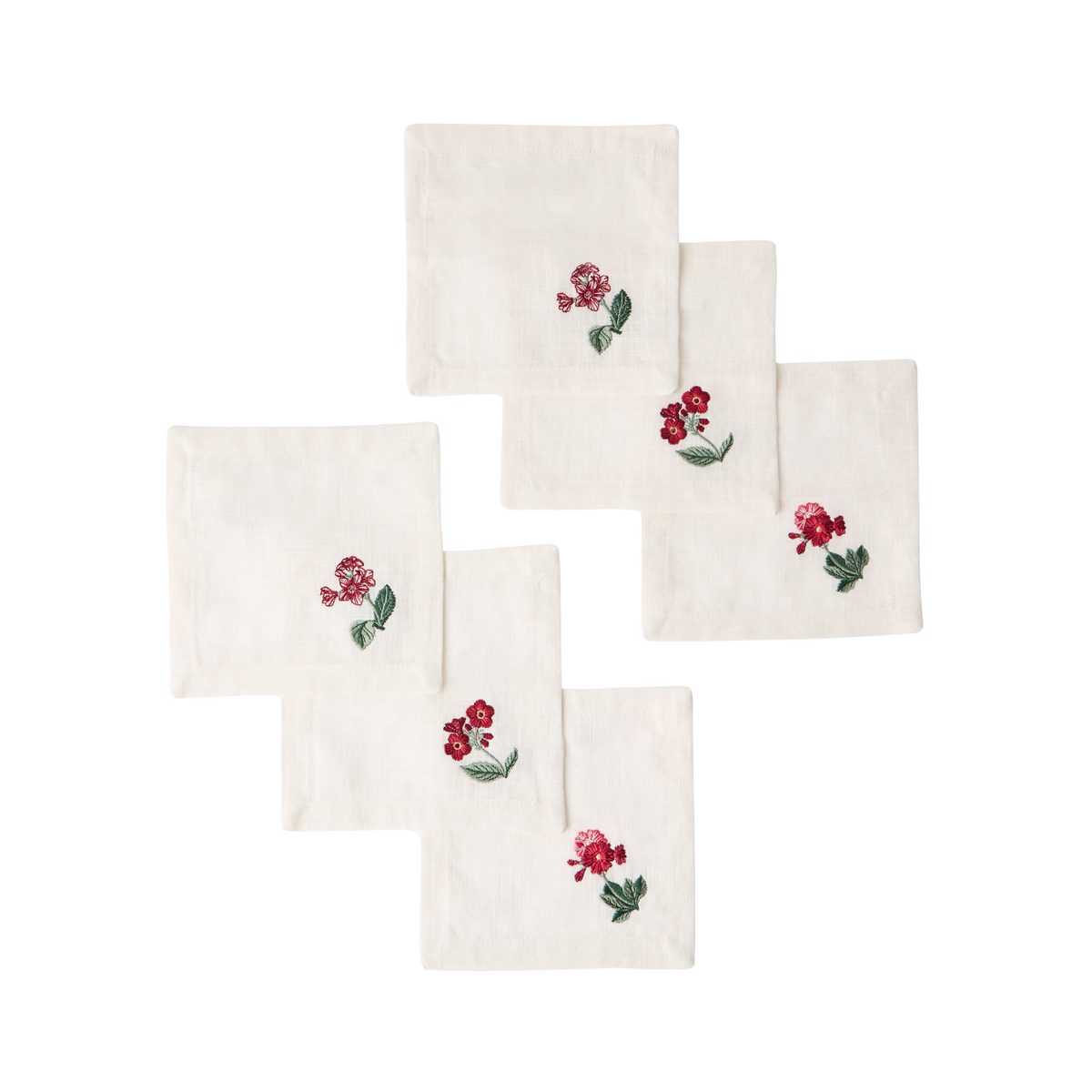 Floral Medley Embroidered Cocktail Linen Napkins - Set of 6