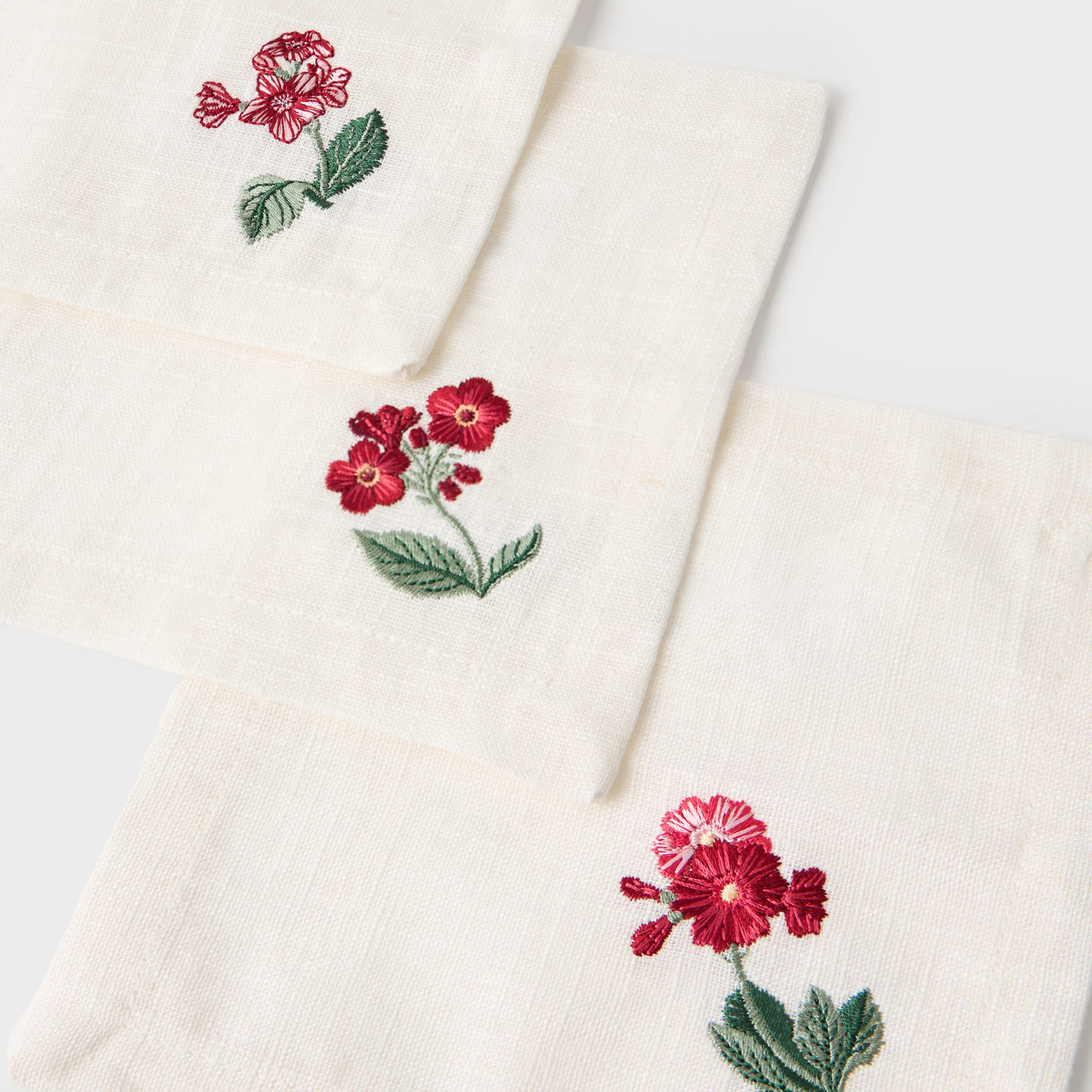 Floral Medley Embroidered Cocktail Linen Napkins - Set of 6