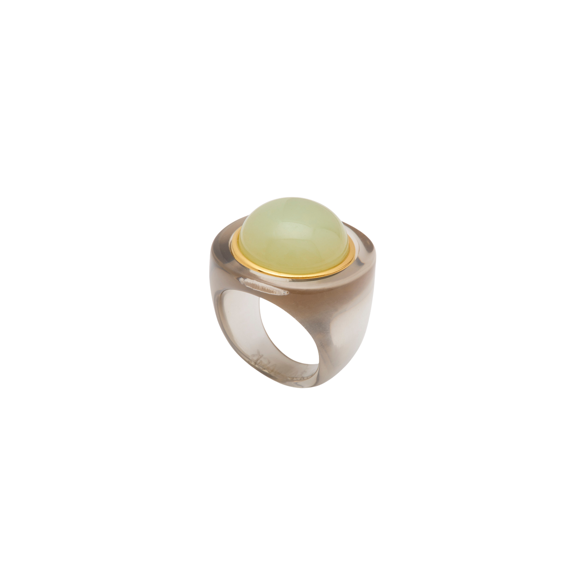 Deep Grey Resin Dome Ring - Aquamarine Quartz