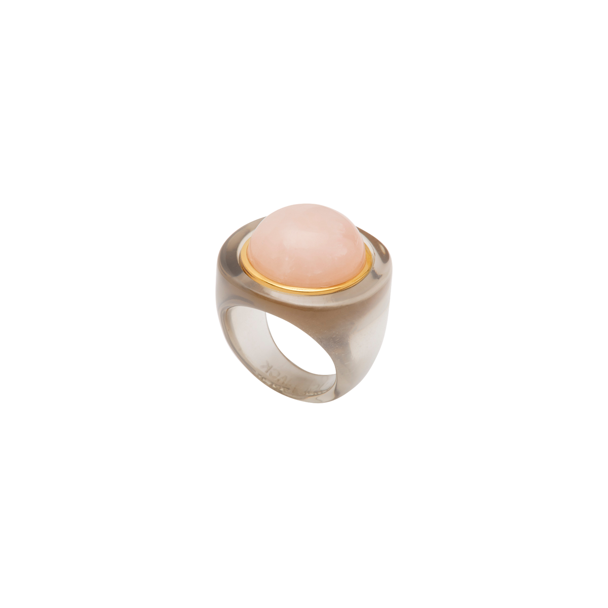 Deep Grey Resin Dome Ring - Pink Crystal