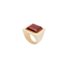 Ivory Resin Cushion Ring - Red Stone