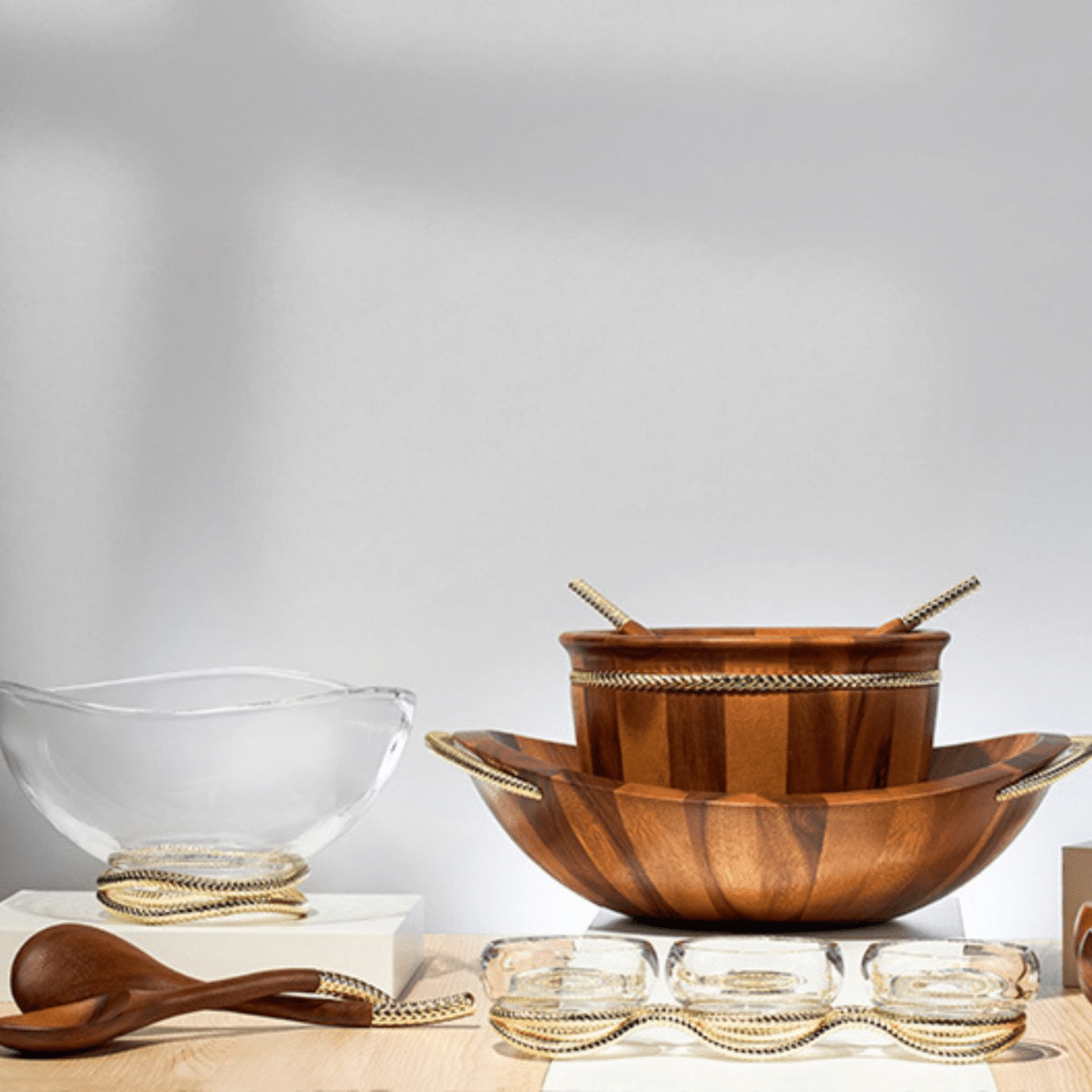 Braid Gold Glass Triple Condiment Server