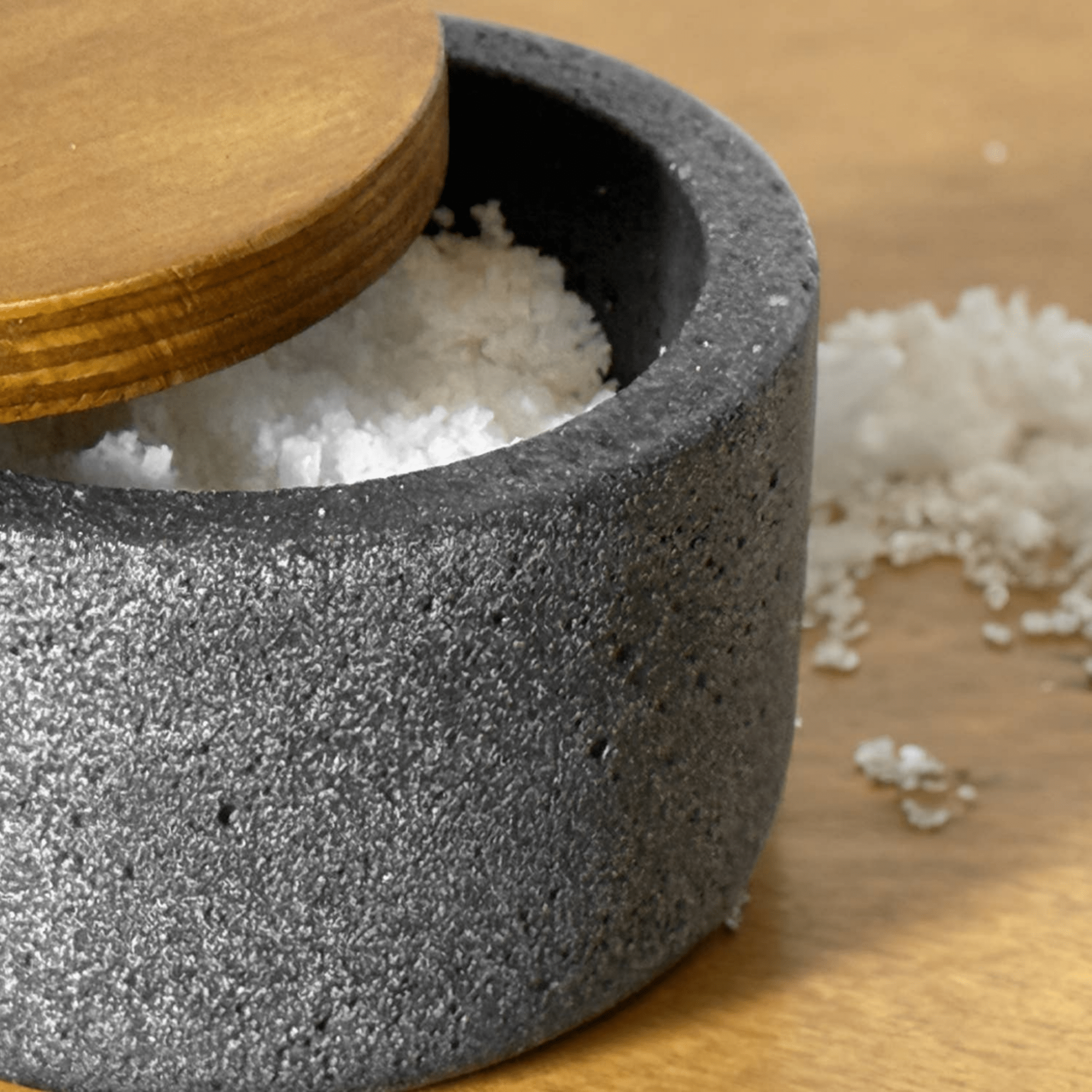 Concrete Salt Cellar with Wooden Lid