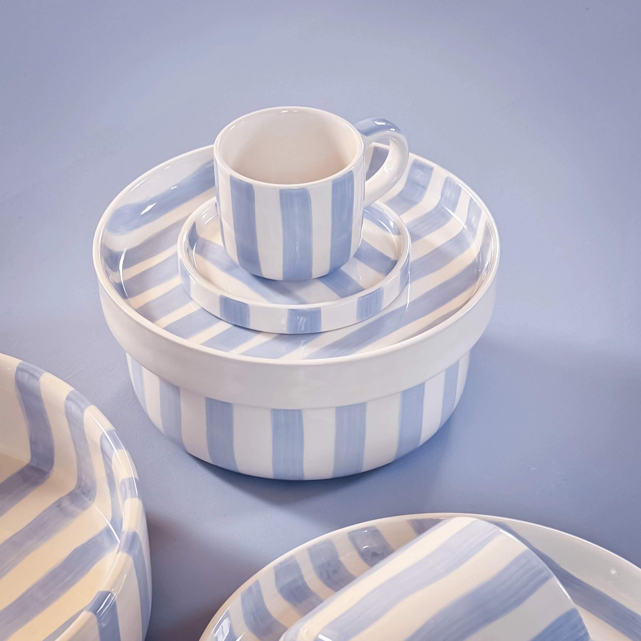 Espresso Stripes Cup and Saucer - Set of 2