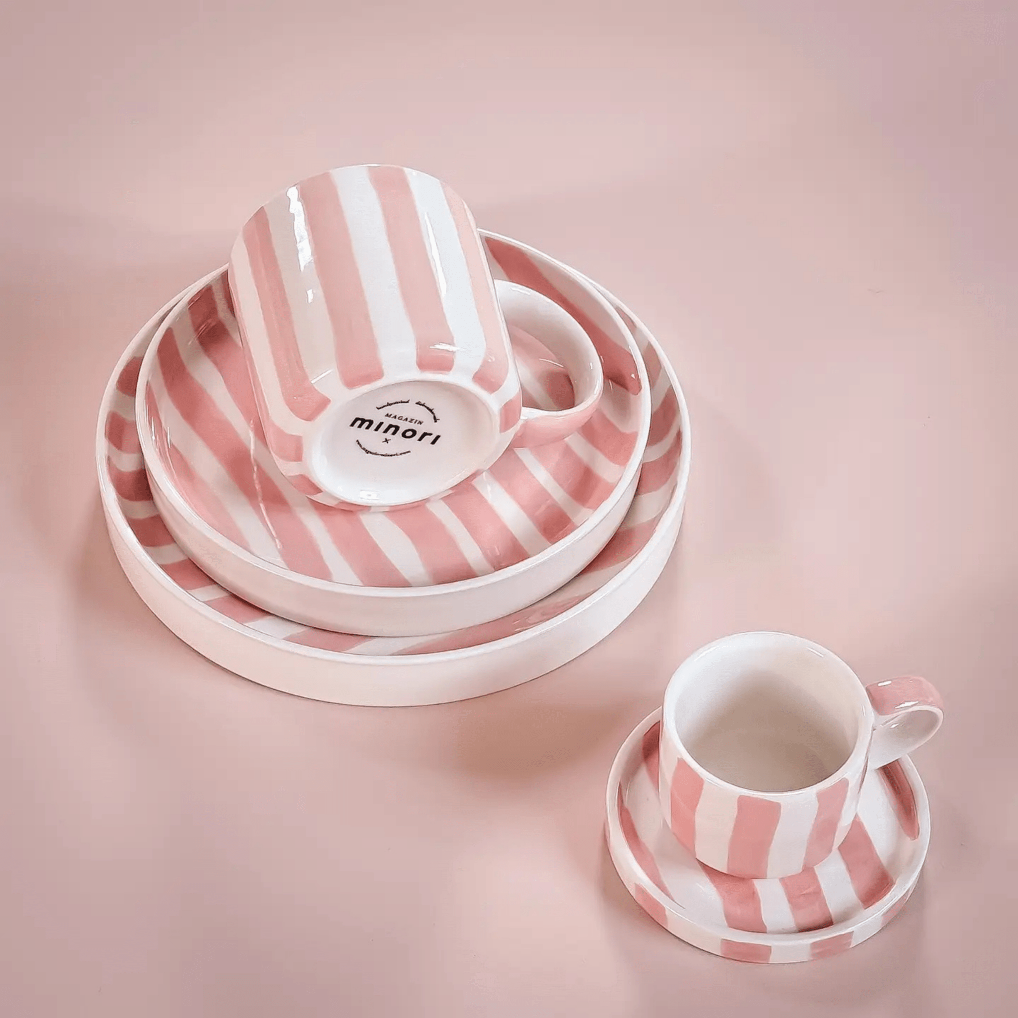 Espresso Stripes Cup and Saucer - Set of 2