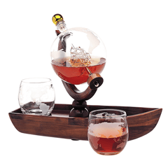 Globe Decanter Boat Set with 2 World Whisky Glasses