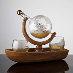 Globe Decanter Boat Set with 2 World Whisky Glasses