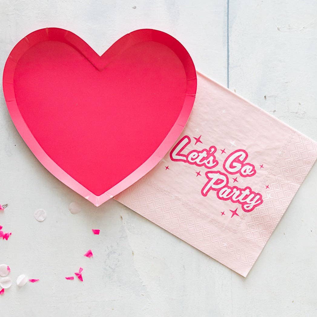 Haute Pink Heart Paper Shaped Plates - Set of 8