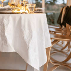 India Hicks Home Canasta Crewel White on White Tablecloth