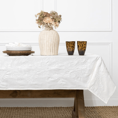 India Hicks Home Canasta Crewel White on White Tablecloth