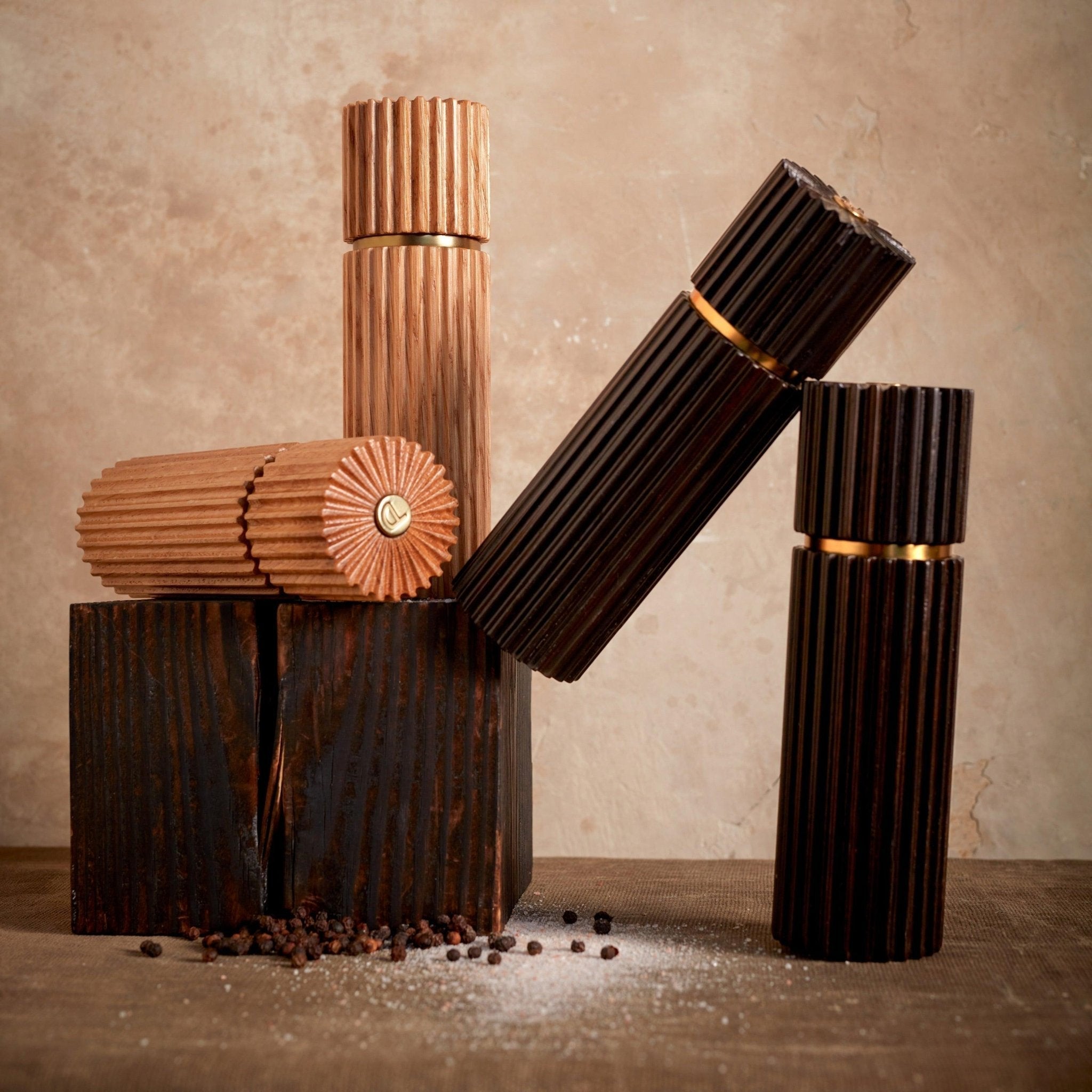 Ionic Salt + Pepper Mills Set in Natural Oak
