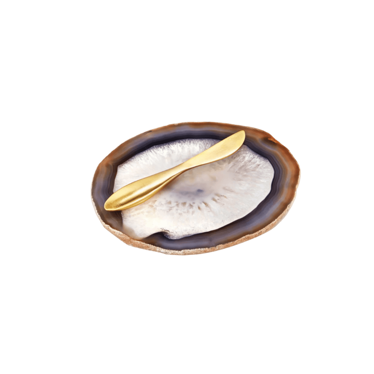 Ita Cheese Plate & Forma Spreader, Sand Agate & Gold