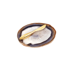 Ita Cheese Plate & Forma Spreader, Sand Agate & Gold